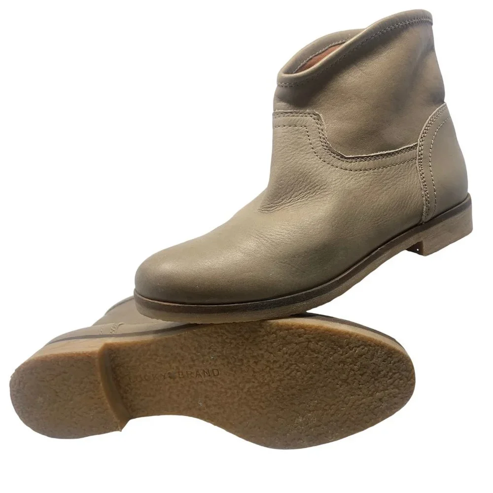 LUCKY BRAND Garmann Taupe Leather Pull‎ On Booties